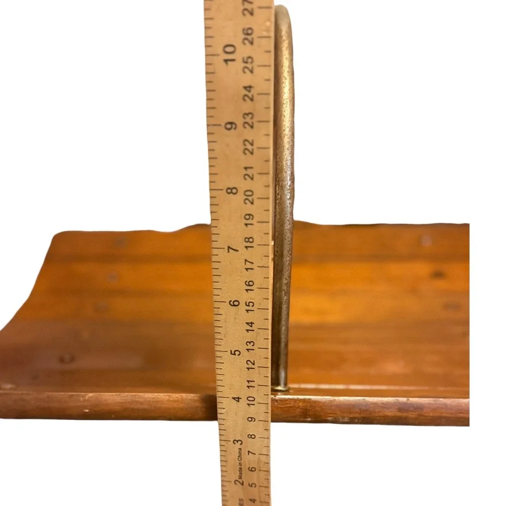 Vintage Curved Wood Magazine Rack Brass Handle Mid Century Modern